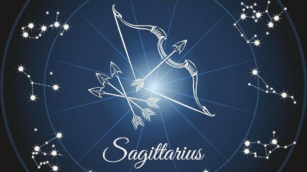 Zodiac sign sagittarius and circle constellations. Vector illustration