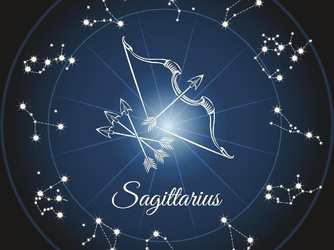 Zodiac sign sagittarius and circle constellations. Vector illustration