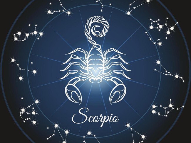 Zodiac sign scorpio and circle constellations. Vector illustration.
