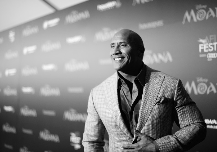 HOLLYWOOD, CA - NOVEMBER 14:  (EDITORS NOTE: Image has been shot in black and white. Color version not available.)  Actor Dwayne Johnson attends The World Premiere of Disneys 