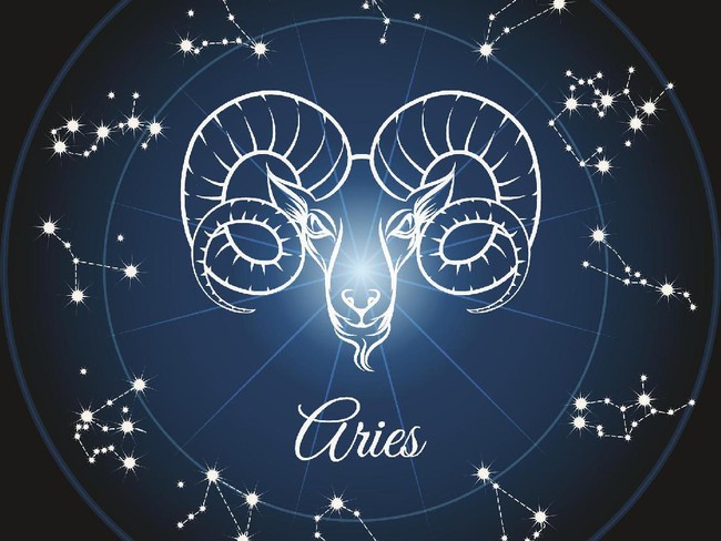 Zodiac sign aries and circle constellations. Vector illustration