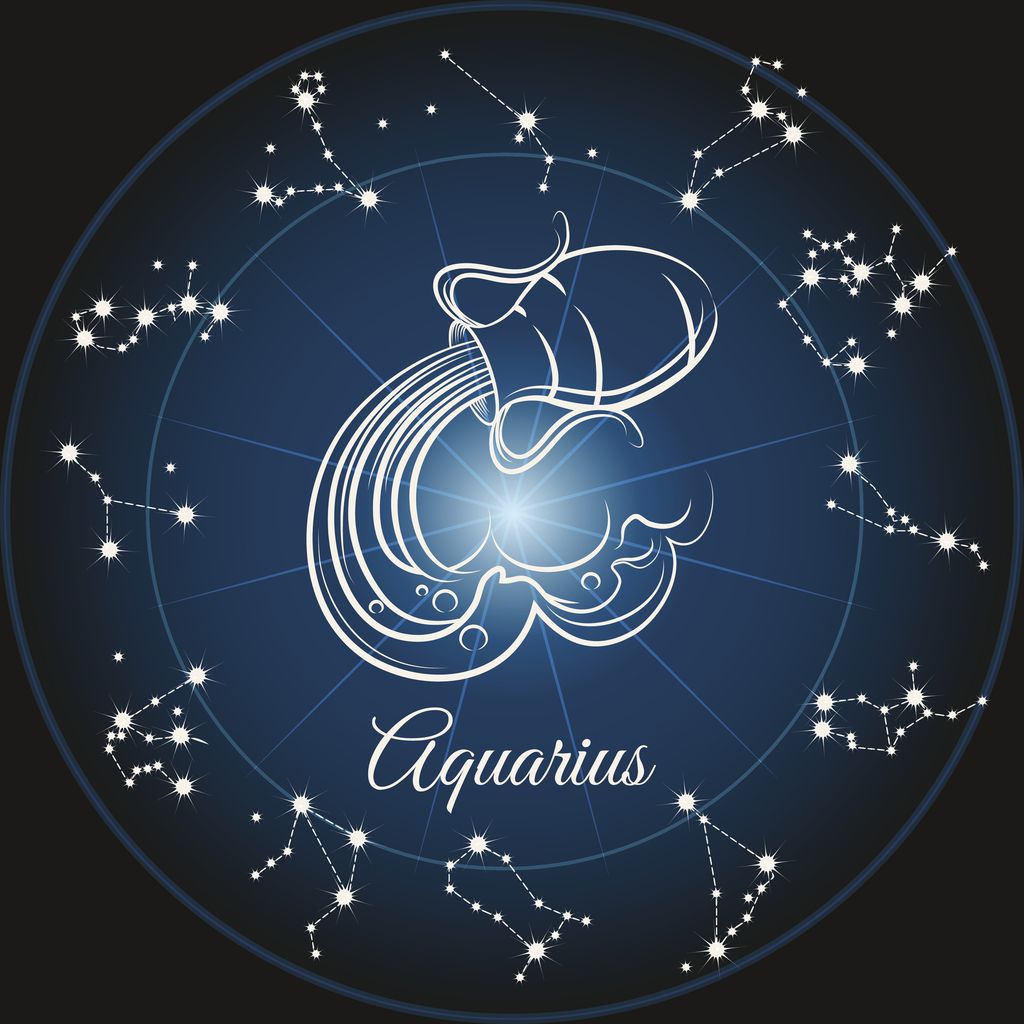 Zodiac sign aquarius and circle constellations. Vector illustration