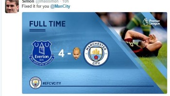 Adayang memodifikasi papan skor di mana angka nol digantikan dengan wajah Guardiola. Foto: Istimewa