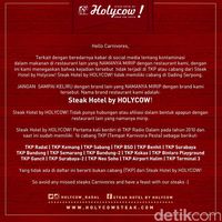Klarifikasi Steak Hotel by Holycow! soal Isu Kontaminasi Makanan