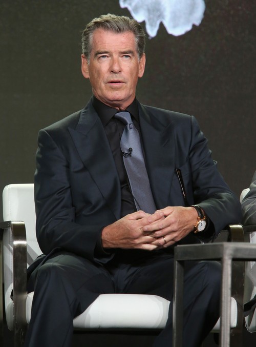 PASADENA, CA - JANUARY 14:  Actor Pierce Brosnan speaks onstage during the AMC presentation of The SON, HUMANS Season 2, Better Call Saul Season 3 on January 14, 2017 in Pasadena, California.  (Photo by Jesse Grant/Getty Images for AMC Networks)