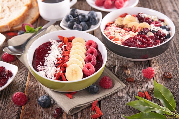 Acai Bowl healthy breakfast, smoothie in bowl