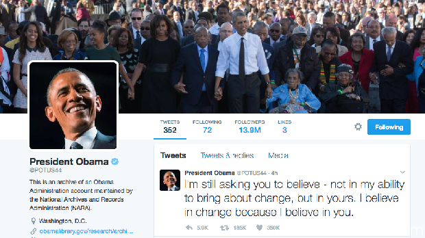 Resmi Jadi Presiden AS, Trump Ambil Alih @POTUS dari Obama