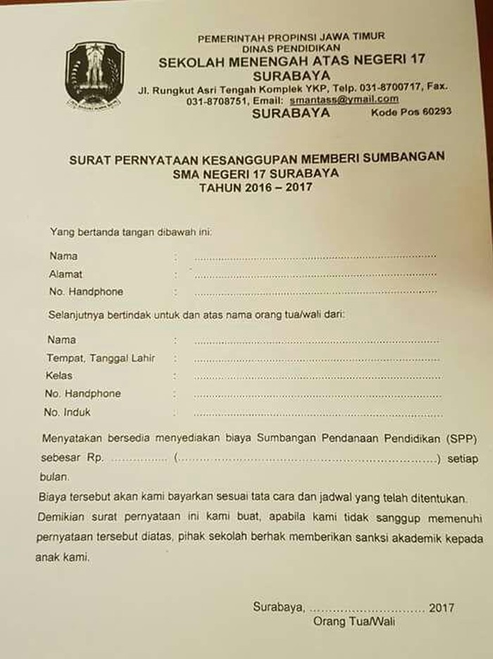 Sumbangan Disertai Sanksi di SMAN 17 Surabaya, Ini Jawaban Kepsek