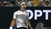 Juara Australia Terbuka empat kali Roger Federer bekerja keras untuk lolos ke delapan besar. Federer bangkit dari ketinggalan untuk menyisihkan Kei Nishikori. REUTERS/Thomas Peter.