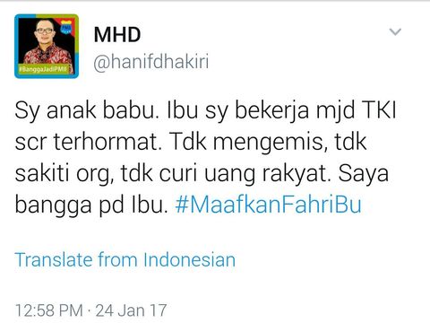Tanggapi Cuitan Fahri Tentang Babu, Menaker: #MaafkanFahriBu
