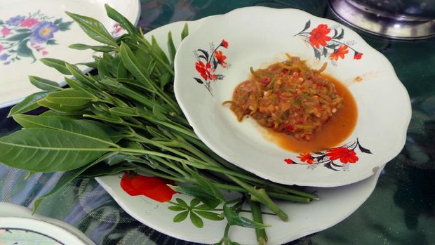  Sambal terong belacan dan daun tenggek burungnya mantap! (Wahyu/detikTravel)