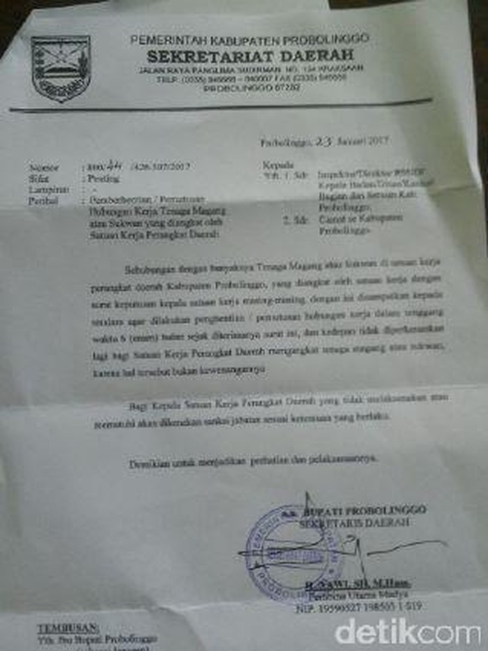 Pemkab Probolinggo akan PHK Ribuan Tenaga Magang