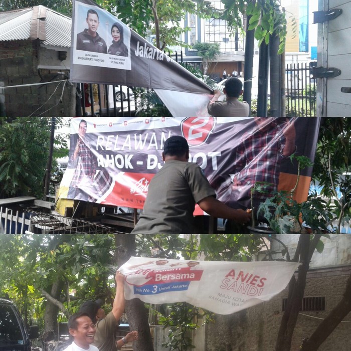 Gandeng Satpol PP, Panwaslu Jakbar Tertibkan 41 Spanduk Pilgub DKI