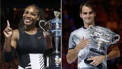 Pose Serena dan Federer dengan Pialanya
