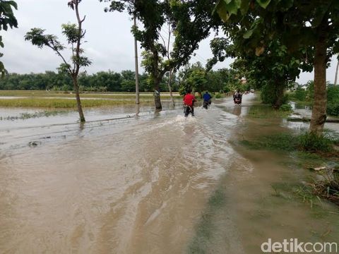 Hujan sejak Rabu sore membuat jalan desa terendam banjir