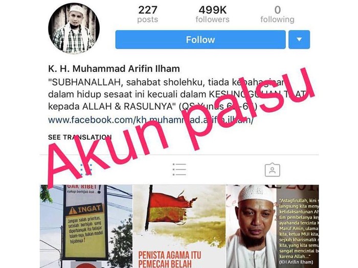 Akun Instagram Palsu Ustaz Arifin Ilham Bikin Resah