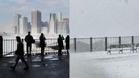 Begini penampakan sebelum dan sesudah badai salju di kota New York. Getty Images.