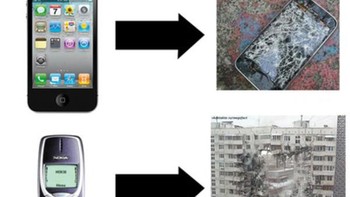 Kerusakan yang bisa ditimbulkan Nokia 3310 dalam meme lucu ini. Gedungnya terlihat seperti dibom. Foto: Istimewa