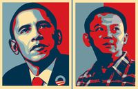 Obama Poster (kiri) yang akan dijadikan contoh untuk membuat Poster Ahok (kanan)