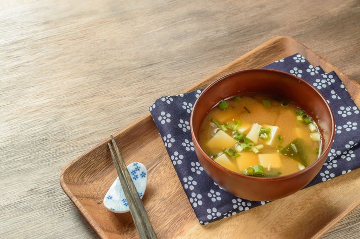 Chicken soup in ceramic bowl.