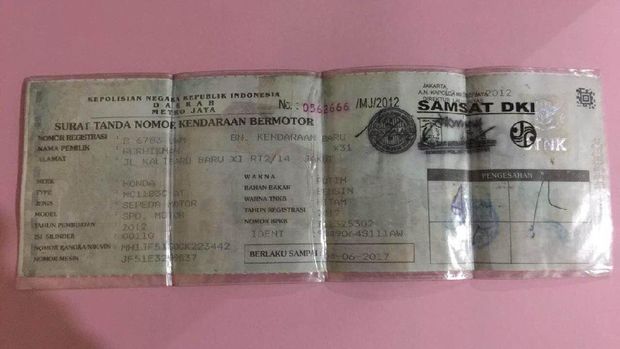 STNK yang disita polisi.
