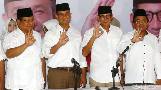 Untuk Kedua Kalinya Prabowo Menangkan Pasangan Cagub-Cawagub DKI
