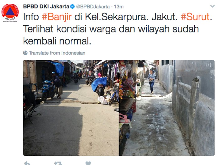 Pagi Cerah, Banjir di Jakarta Berangsur Surut