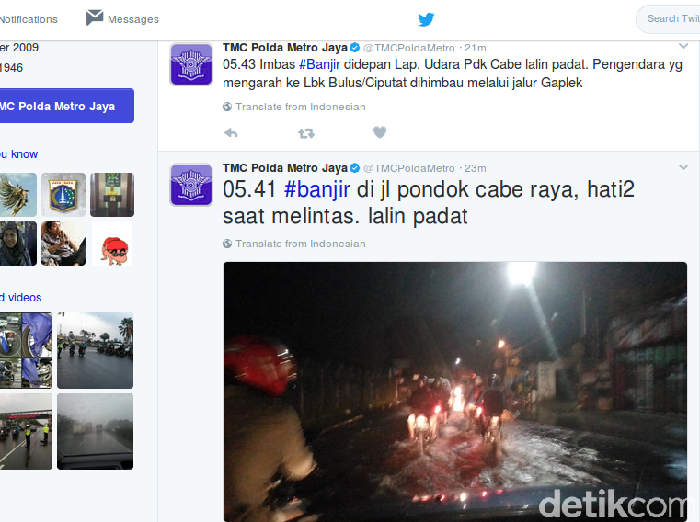 Banjir di Jalan Pondok Cabe Tangsel, Pengendara Diimbau Hati-hati