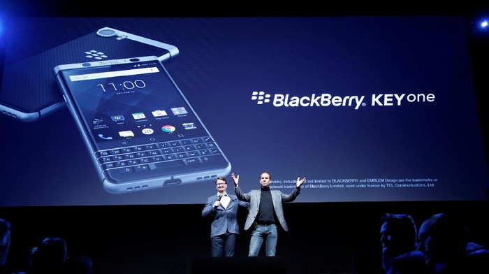 The new BlackBerry Key One is presented before the Mobile World Congress in Barcelona, Spain February 25, 2017. REUTERS/Albert Gea