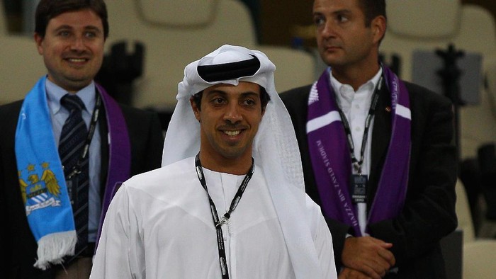 AL AIN, UNITED ARAB EMIRATES - MAY 15:  Manchester City owner Sheikh Mansour bin Zayed Al Nahyan are pictured  during the friendly match between Al Ain and Manchester City at Hazza bin Zayed Stadium on May 15, 2014 in Al Ain, United Arab Emirates.  (Photo by Francois Nel/Getty Images)