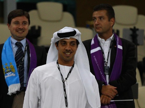 AL AIN, UNITED ARAB EMIRATES - MAY 15:  Manchester City owner Sheikh Mansour bin Zayed Al Nahyan are pictured  during the friendly match between Al Ain and Manchester City at Hazza bin Zayed Stadium on May 15, 2014 in Al Ain, United Arab Emirates.  (Photo by Francois Nel/Getty Images)