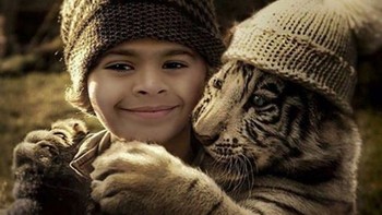 Sang anak pun yang masih kecil sudah didekati dengan salah satu anak harimau. (Foto: Instagram/humaidalbuqaish)