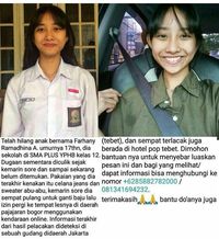 Info hilangnya Farhany yang disebarkan di akun media sosial