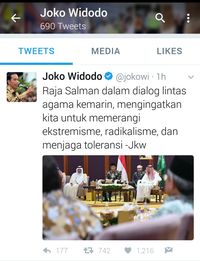 Screenshot akun Twitter Presiden Jokowi @jokowi