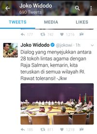 Screenshot akun Twitter Presiden Jokowi @jokowi