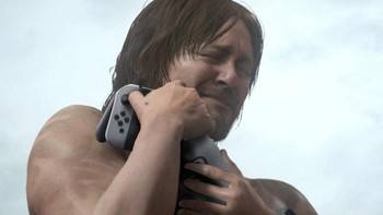 Norman Reedus yang berperan jadi karakter di Death Stranding pun turut menangis bahagia memeluk Nintendo Switch. (Foto: internet)