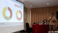 Manajer Dept, Riset TI Indonesia, Wawan Suyatmiko menjelaskan hasil GCB. GCB memotret kinerja pemberantasan korupsi berdasarkan persepsi dan pengalaman masyarakat di masing-masing negara termasuk di Indonesia.