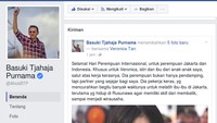 Ahok juga kerap memberikan pujian untuk istrinya Veronica. Salah satunya saat momen hari perempuan internasional. Selamat Hari Perempuan Internasional, untuk perempuan Jakarta dan Indonesia. Khusus untuk Veronica, istri dan ibu dari anak-anak saya, salut atas kerja kerasnya, tulis Ahok melalui akun resmi facebook-nya sebagai keterangan atas foto-foto yang diunggah, pada Rabu 8 Februari 2017. (Foto: Facebook Basuki Tjahaja Purnama)