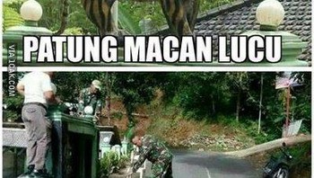 Patung macan itu kini sudah dibongkar oleh anggota Koramil Cisewu dan rencananya akan diganti dalam beberapa hari ke depan. (Foto: meme di internet)