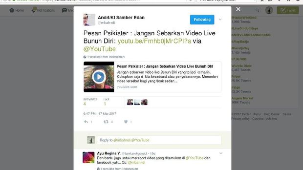 Pesan Pakar Kejiwaan Terkait Video Bunuh Diri Live di FB: Jangan Ditonton!