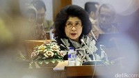 Nila F Moeloek menghadiri rapat di Komisi IX DPR, Senin (20/3/2017).