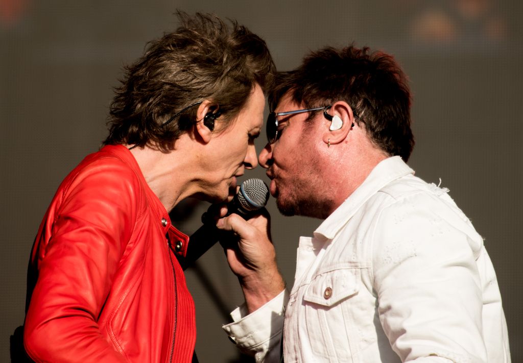 SAO PAULO, BRAZIL - MARCH 26: Simon Le Bon and Nigel John Taylor from Duran Duran performs at Lollapalooza Brazil day 2 at Autodromo de Interlagos on March 26, 2017 in Sao Paulo, Brazil. (Photo by Raphael Dias/Getty Images)