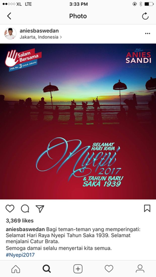 Pesan Ahok-Djarot dan Anies-Sandi di Hari Raya Nyepi