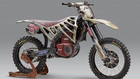 Mugen mengambil gambar konseptual dari dinosaurus yang kuat yaitu T-Rex. Mugen mengambil inspirasi desain dari T-Rex untuk motor offroad bertenaga listrik ini. Motor terlihat memiliki tulang rangka dinosaurus sebagai pelindung mesinnya. Pool/dok. Mugen.