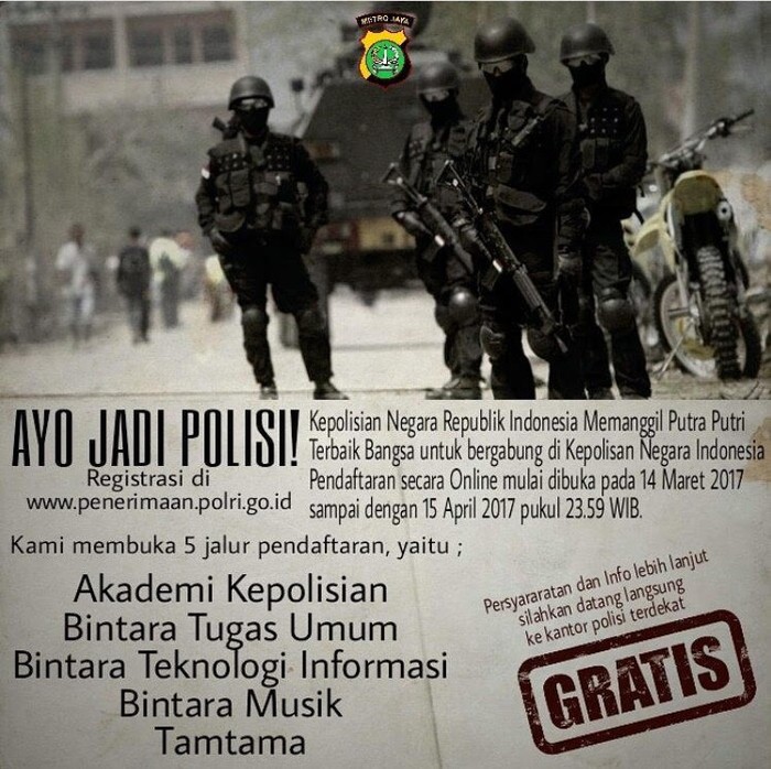 Polri Buka Pendaftaran Taruna Akpol dan Bintara Tahun Ajaran 2017