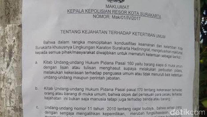 Konflik Keraton Solo Meruncing, Polisi Keluarkan Maklumat