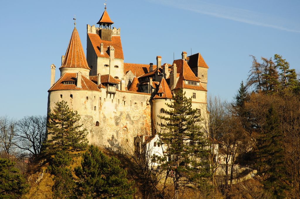 Original Dracula's Bran Castle in the light of sunset seen from the same level, RAW converted file with Nikon NX, no filters or other modifications !