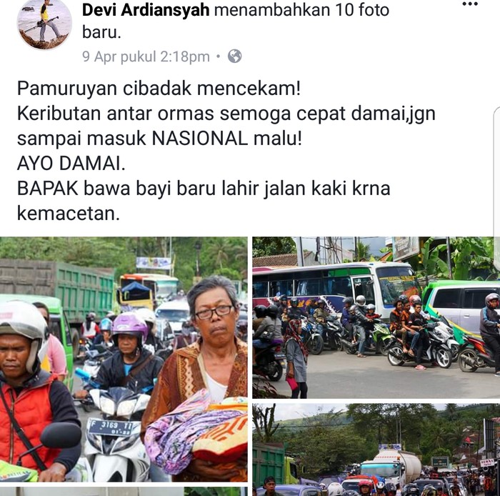 Potret Pilu Bapak Bawa Bayi yang Terjebak Macet Bentrok Ormas
