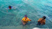 Bahagia itu sederhana bagi anak-anak kecil di Wakatobi. Cukup dengan terjun ke laut untuk sekedar berenang-renang dan mencari ikan (Mukhlis/detikTravel)