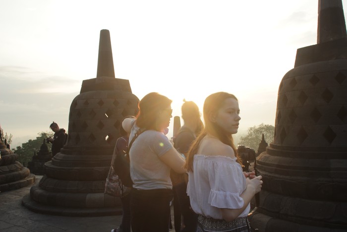 Sunrise Candi Borobudur difoto pada Jumat (14/4/2017)
